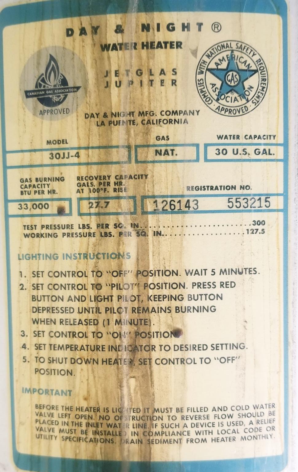 Day u0026 Night Water Heaters Jetglas Water Heater Age / Manuals